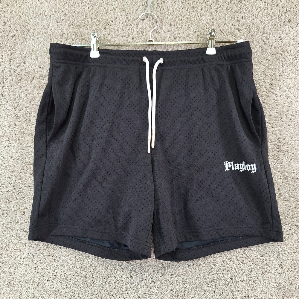Playboy By Pacsun Shorts Mens Large Black Mesh Athletic Gym Shorts Streetwear